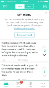 Screenshots of Yik Yaks posted in the Lewis & Clark geographic location.