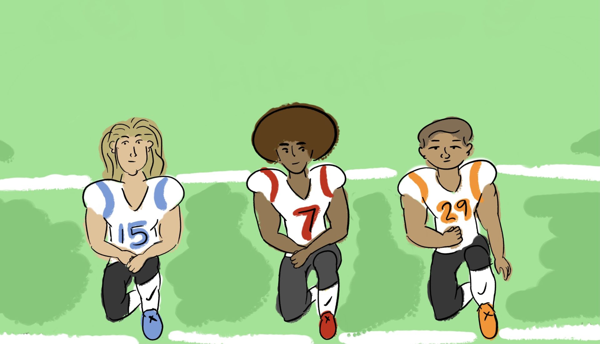 drawing of football players kneeling