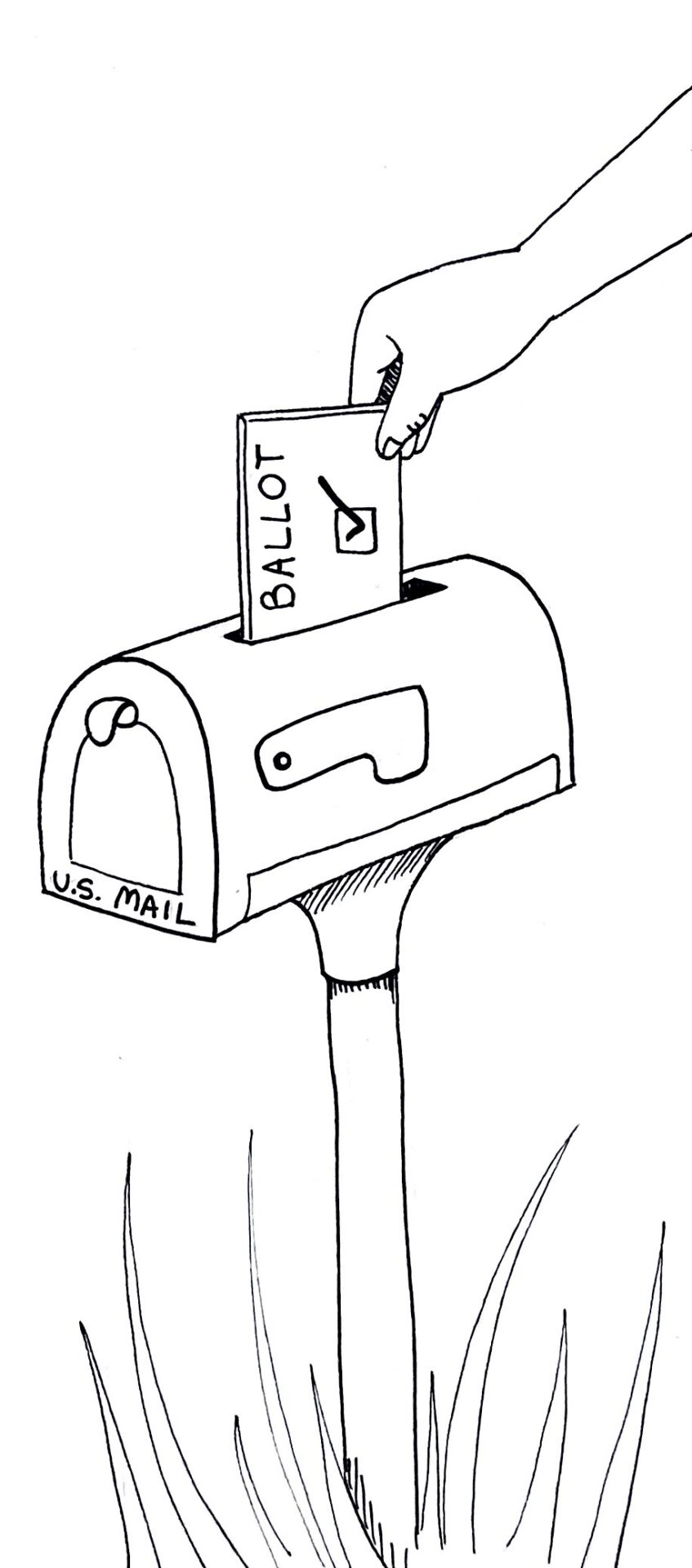 Illustration of arm putting a ballot in a mailbox