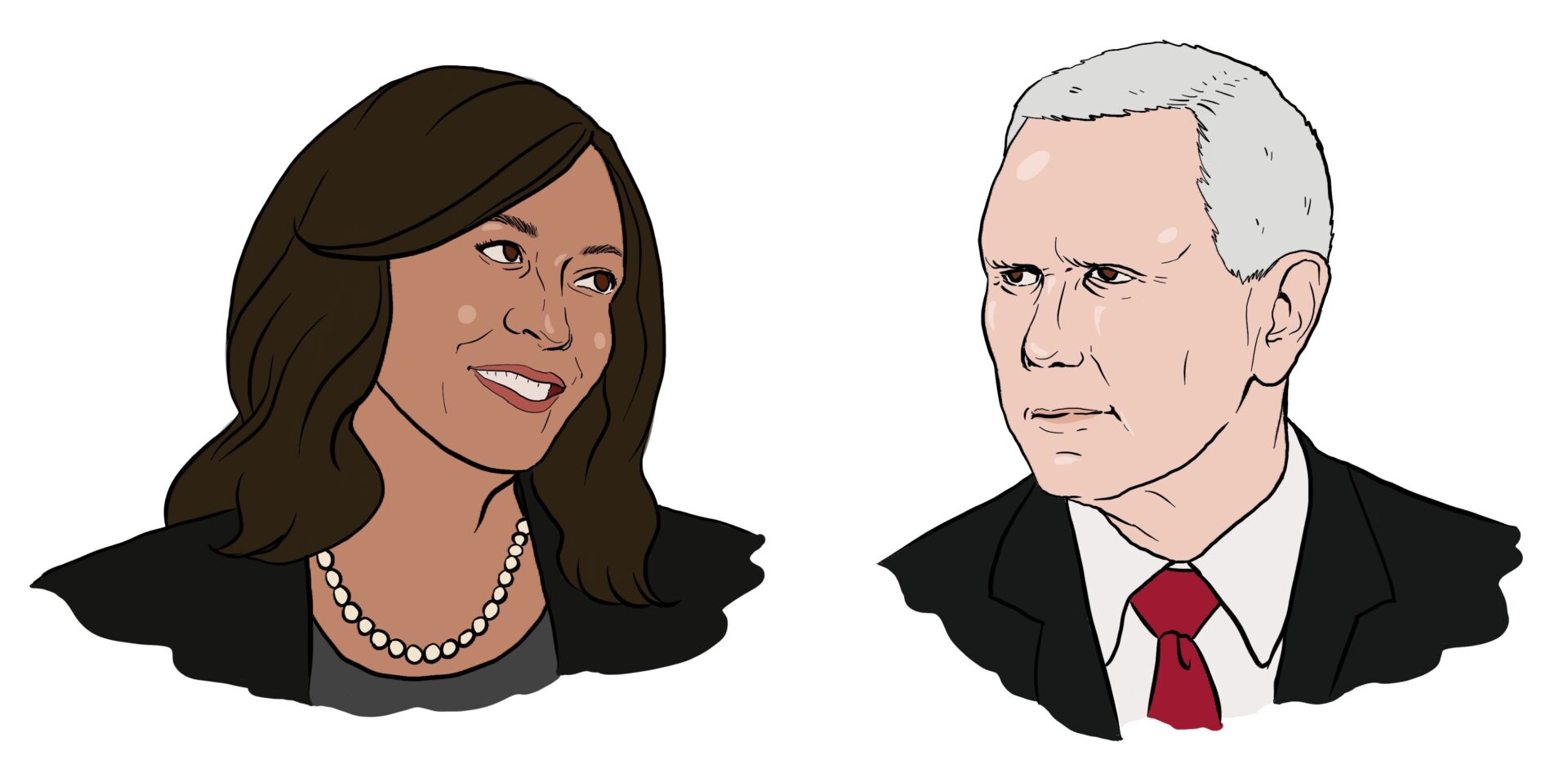 Illustration of Sen. Kamala Harris and Vice President Mike Pence