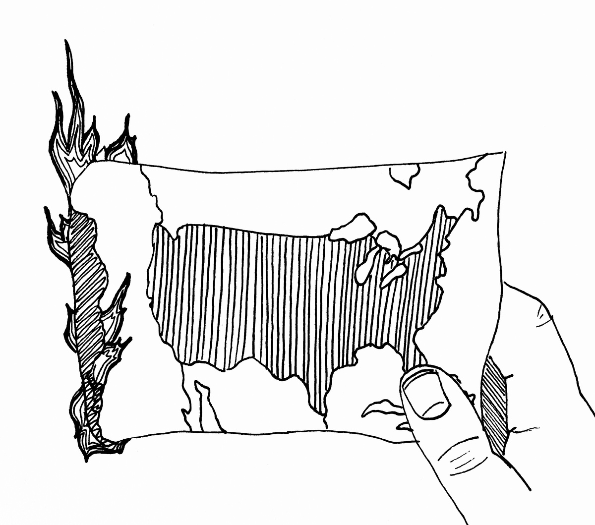 Picture of burning United States map.