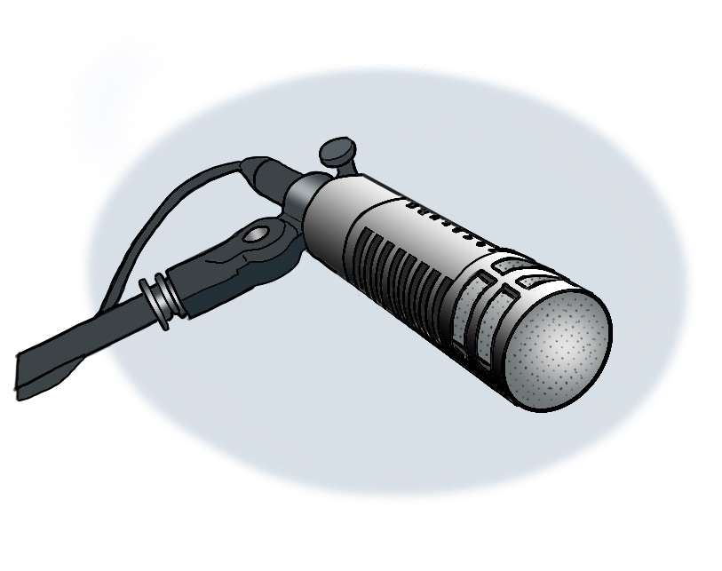 A microphone against a light gray background.
