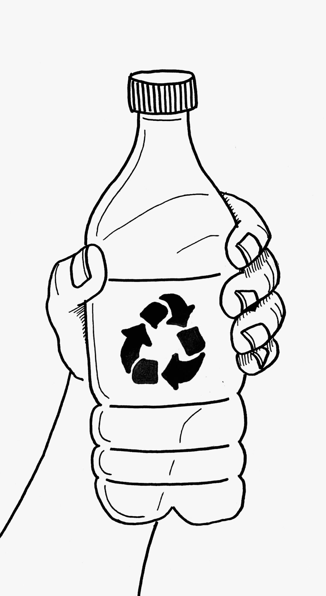 An image of a plastic bottle with a recycling symbol on the label.