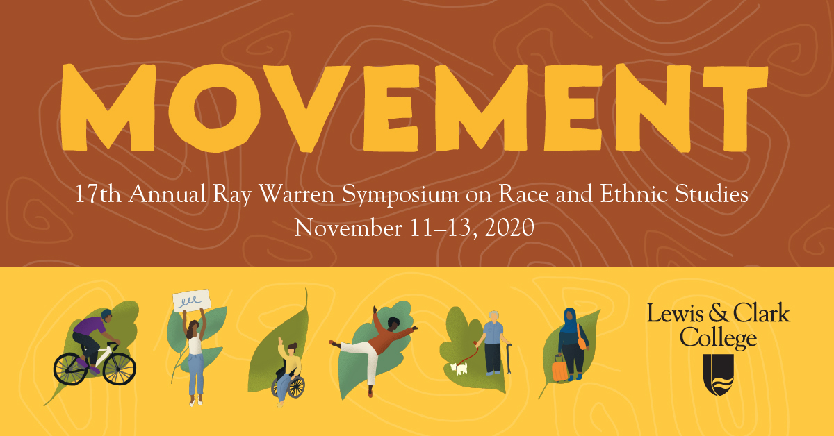 The banner for the Ray Warren Symposium has the word "movement," this year's theme as well as text that announces the dates of the symposium occuring from Nov. 11013. Beneath, there are depictions of various people of color moving in different ways.