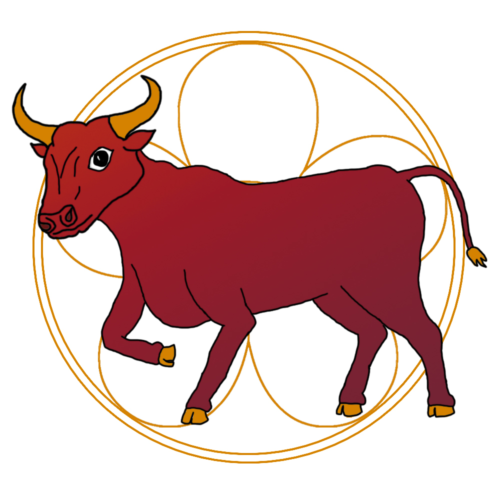An illustration of an ox in front of an ornate golden circle for the Year of the Ox.