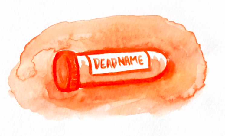 A COVID-19 saliva testing tube bears the label, "DEADNAME"