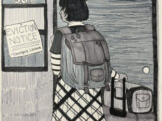 Illustration of student looking at eviction notice from campus living