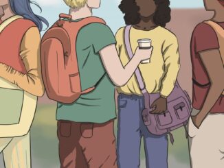 Illustration of people wearing different bags of holding: a tote bag, backpack, and messenger bag.