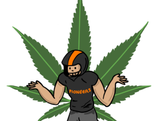 Illustration of a football player shrugging in front of a leaf