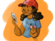 Illustration of a woman in a Powell's bookstore hat, holding a Voodoo donut, and wearing a Portland shirt.