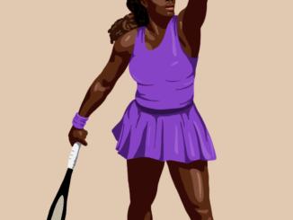 Illustration of Serena Williams serving a ball.