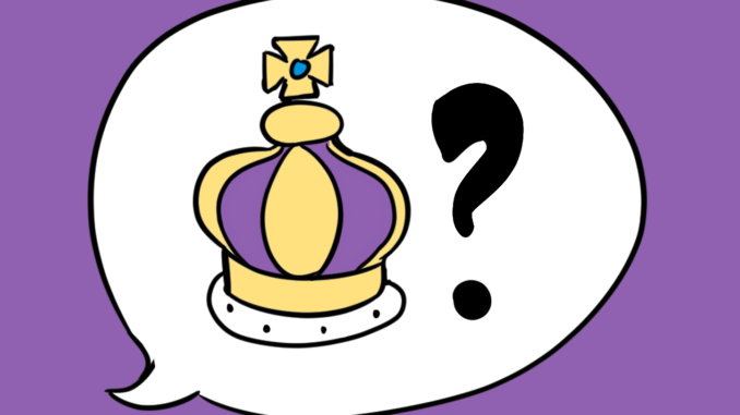 Illustration of a crown next to a question mark in a speech bubble.