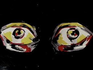 Illustration of red and yellow eyes staring out of the darkness