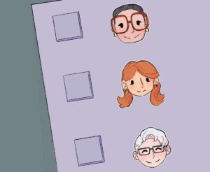 Illustration of a ballot with three candidate's faces next to empty checkboxes.