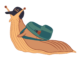 Illustration of a slug wearing a backpack and a "LC" hat