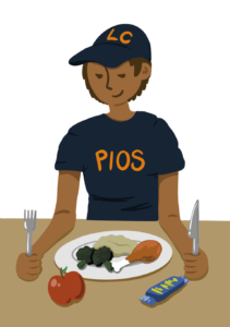 Illustration of spirited student eating