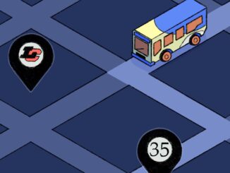 Illustration of Trimet bus navigating grid of streets