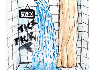 Illustration of a shower with a timer in it