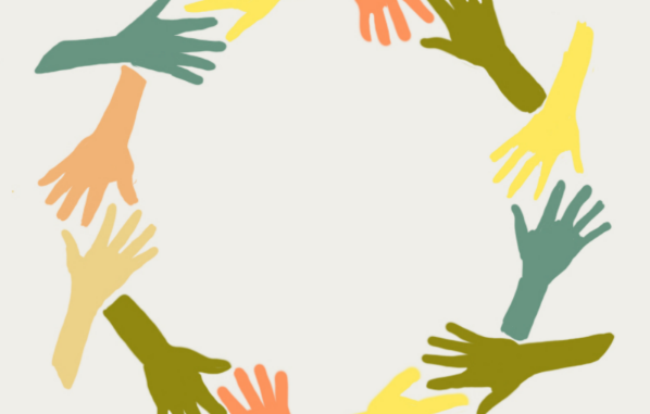 Illustration of group of colored hands in a circle