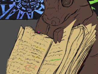 Illustration of Watzek creature reading old book