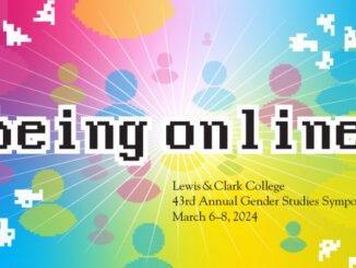 Gender studies symposium flier titled "being online"