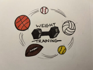 Illustration of a dumbbell surrounded by different sports balls