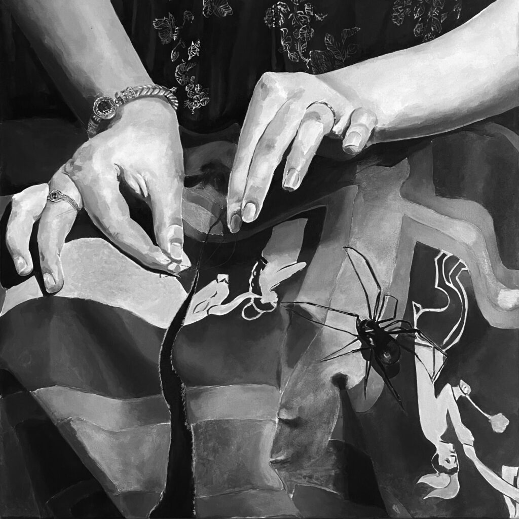 Photo of a painting of Arachne's hands