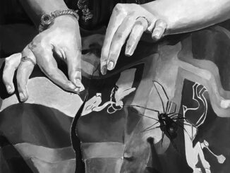 Photo of a painting of Arachne's hands