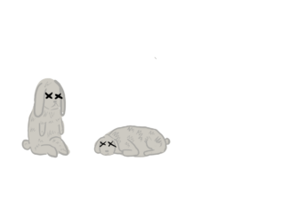 Illustration of two grey bunnies with x-ed out eyes