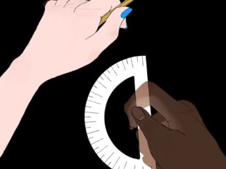 Illustration of hand holding Pencil and protractor