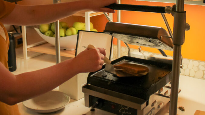 The Bon's new panini press in action, making a sandwich